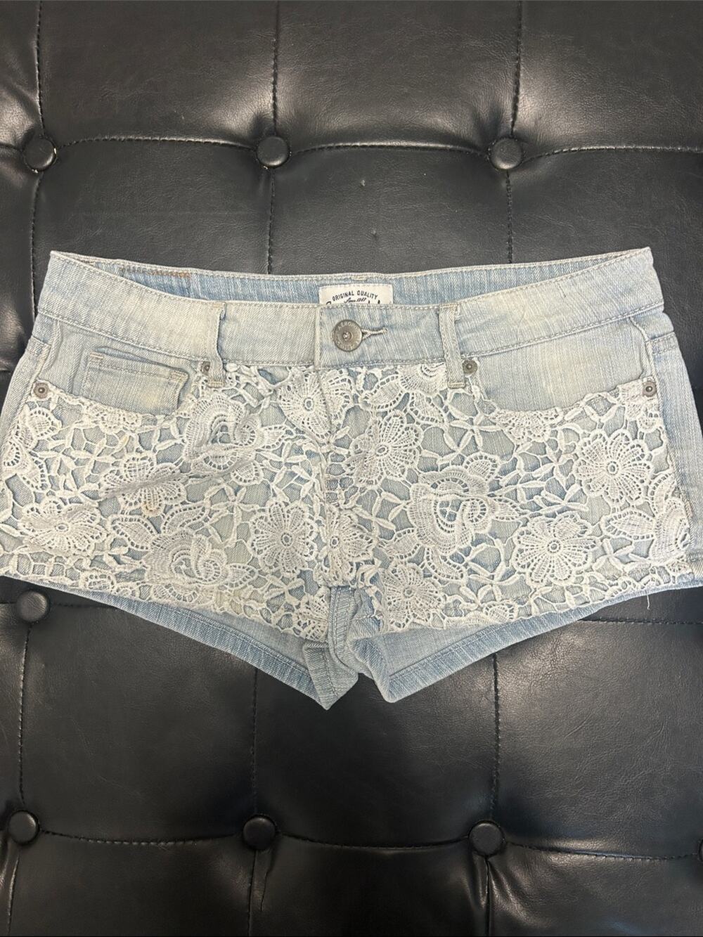 Aeropostale Light Blue Denim Shorts with White Crochet Lace